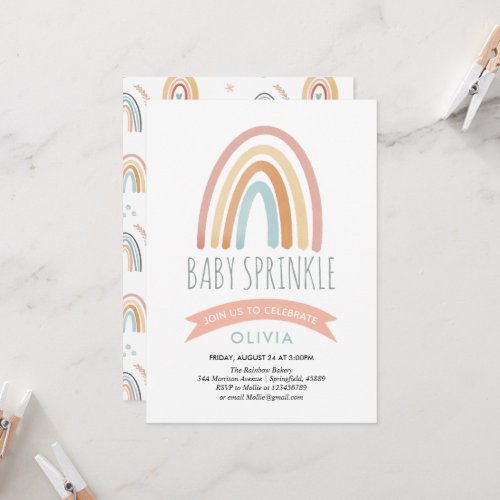 Girls Cute Boho Rainbow Baby Sprinkle Invitation