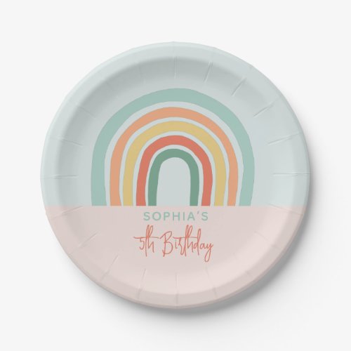 Girls Cute Boho Rainbow Kids Birthday Paper Plates