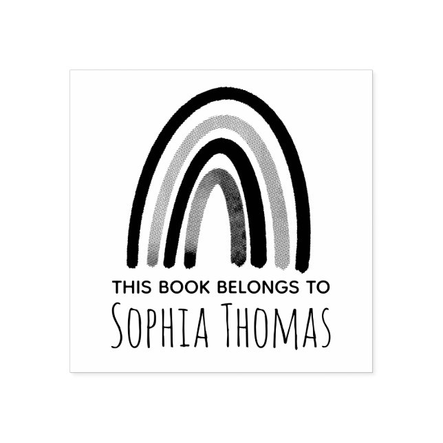 Girls Cute Boho Rainbow Kids School Bookplate Rubber Stamp (Imprint)