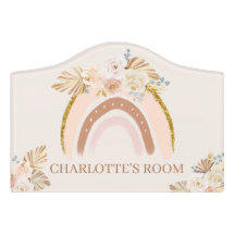 Girls Cute Boho Rainbow Nursery Kids Door Sign