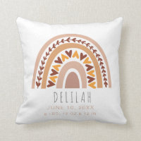 Girls Cute Boho Rainbow Personalized Birth Stats Throw Pillow