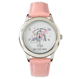 Girls Cute Boho Unicorn Safety Number and Name Watch