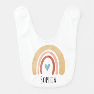 Girls Cute Boho Watercolor Rainbow and Heart Baby Bib