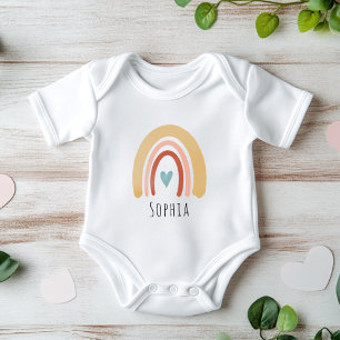 Girls Cute Boho Watercolor Rainbow and Heart Baby Bodysuit