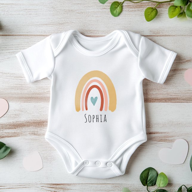 Girls Cute Boho Watercolor Rainbow and Heart Baby Bodysuit (Creator Uploaded)