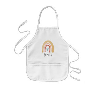 Girls Cute Boho Watercolor Rainbow and Heart Kids' Apron