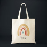 Girls Cute Boho Watercolor Rainbow and Heart Kids Tote Bag<br><div class="desc">This trendy boho girls tote bag features a Watercolor boho rainbow and heart,  and space to add a name in simple typography. The perfect modern and whimsical design for any kid or rainbow-loving adult!</div>