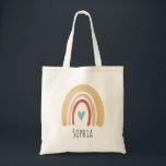 Girls Cute Boho Watercolor Rainbow and Heart Kids Tote Bag<br><div class="desc">This trendy boho girls tote bag features a Watercolor boho rainbow and heart,  and space to add a name in simple typography. The perfect modern and whimsical design for any kid or rainbow-loving adult!</div>
