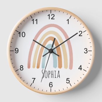 Girls Cute Boho Watercolor Rainbow And Name Clock by Simply_Baby at Zazzle