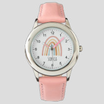 Girls Cute Boho Watercolor Rainbow and Name Watch