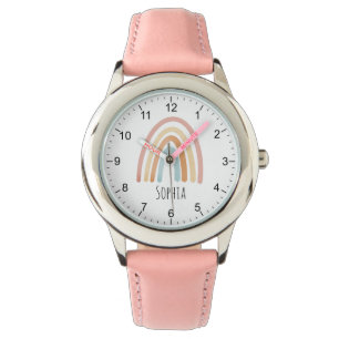 Girls Cute Boho Watercolor Rainbow and Name Watch