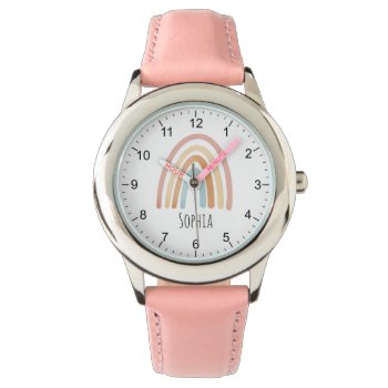 Girls Cute Boho Watercolor Rainbow And Name Watch by Simply_Baby at Zazzle
