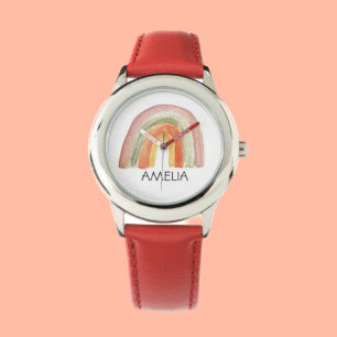 Girls Cute Boho Watercolor Rainbow and Name Watch