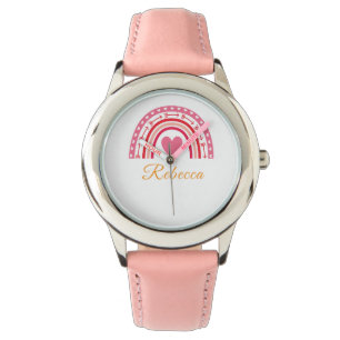 Girls Cute Boho Watercolor Rainbow and Name Watch