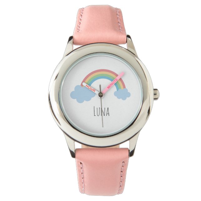 Girls Cute Boho Watercolor Rainbow and Name Watch (Front)