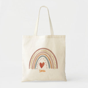 Girls Cute Boho Watercolor Rainbow Kids Tote Bag
