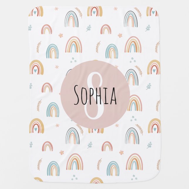 Girls Cute Boho Watercolor Rainbow Pattern Baby Blanket (Front)