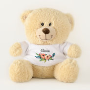 Girls Cute Botanical Watercolor Flowers And Name Teddy Bear at Zazzle