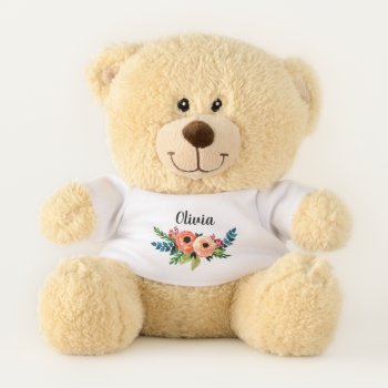 Girls Cute Botanical Watercolor Flowers And Name Teddy Bear by Simply_Baby at Zazzle