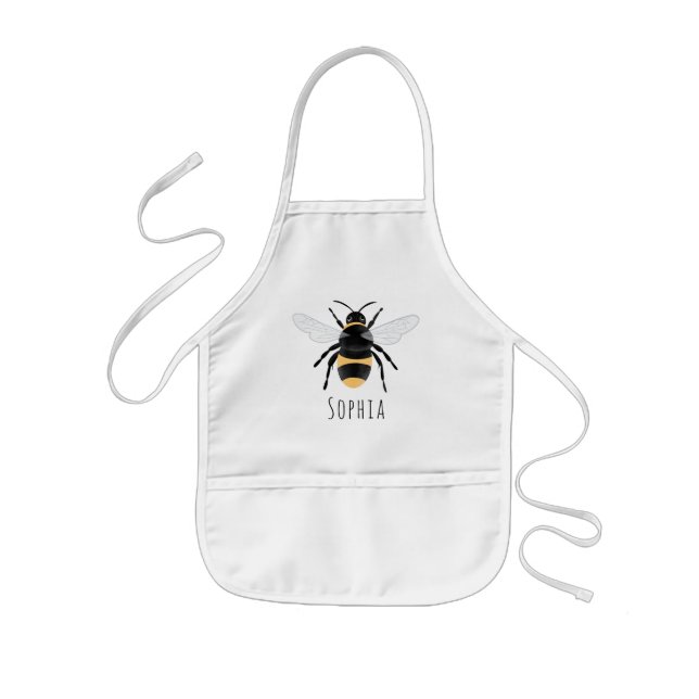 Girls Cute Bumblebee Bee with Name  Kids' Apron (Front)