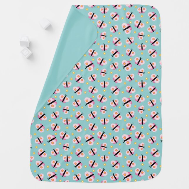 Girls Cute Butterfly Daisy Pattern Baby Blanket (In Situ)