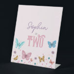 Girls Cute Butterfly Kids Birthday Welcome Pedestal Sign<br><div class="desc">This cute and girly kids birthday welcome sign design features a magical watercolor butterfly design,  with butterflies and flowers,  and can be personalized with your child’s name and a different age if required. The perfect whimsical purple and pink design for your toddler or child’s birthday!</div>