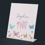 Girls Cute Butterfly Kids Birthday Welcome Pedestal Sign<br><div class="desc">This cute and girly kids birthday welcome sign design features a magical watercolor butterfly design,  with butterflies and flowers,  and can be personalized with your child’s name and a different age if required. The perfect whimsical purple and pink design for your toddler or child’s birthday!</div>