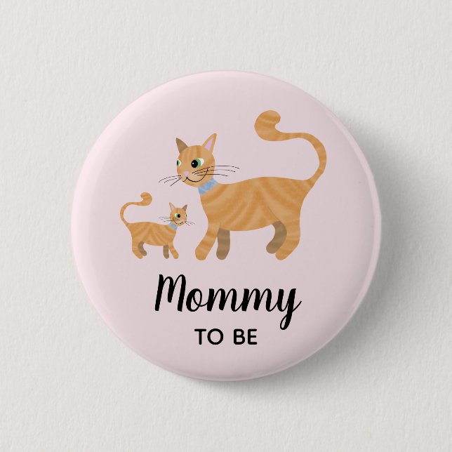 Girls Cute Cat Cartoon Mommy to Be Baby Shower Button (Front)