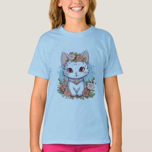 Girls Cute Cat T_shirt Design