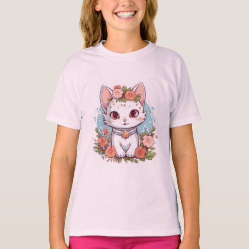 Girls Cute Cat T_shirt Design