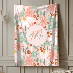 Girls Cute Chic Pink Daisy Wildflower Fleece Blanket