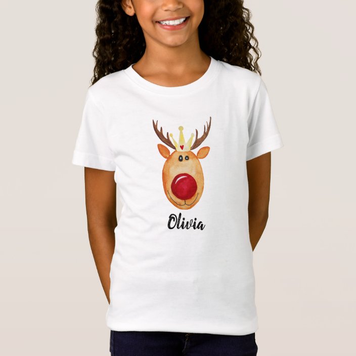 Girl S Cute Christmas Princess Rudolph With Name T Shirt Zazzle Com