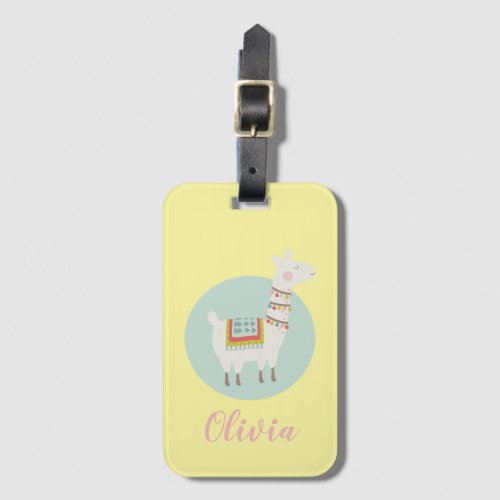 Girls Cute Colorful Llama  Name Kids Luggage Tag