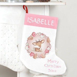 Girls' Cute Deer Pink Christmas Stocking 