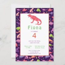 Girls Cute Dinosaur Birthday Watercolor Invitation