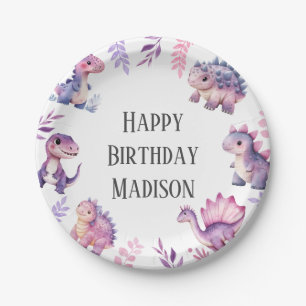 Girls Cute Dinosaur Themed Birthday Party Paper Plates