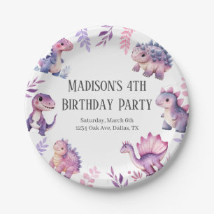 Girls Cute Dinosaur Themed Birthday Party Paper Plates