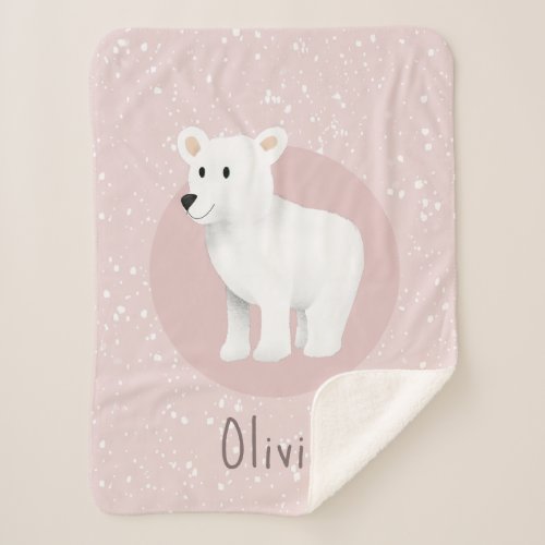 Girls Cute  Elegant Pink Polar Bear Holiday Kids Sherpa Blanket