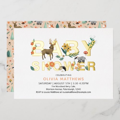 Girls Cute Elegant Woodland Animals Baby Shower