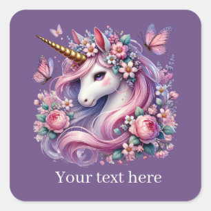 Girls cute fantasy unicorn add text square sticker