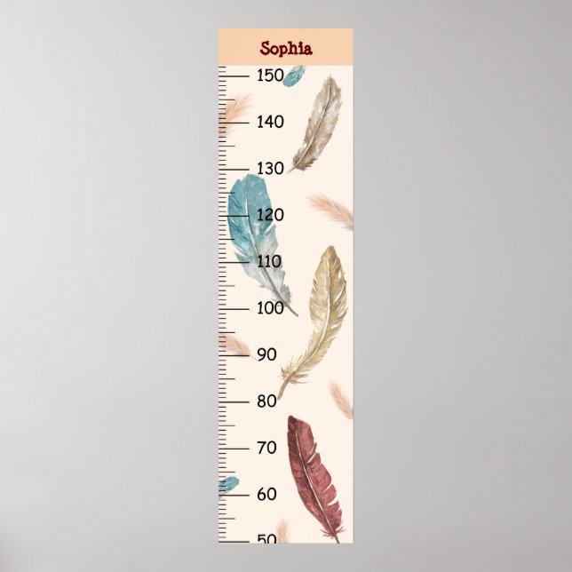 Girls Cute Feather Growth Chart Metric (Front)