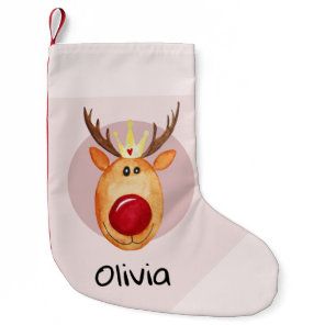 Girls Cute First Christmas Rudolph Reindeer & Name Small Christmas Stocking