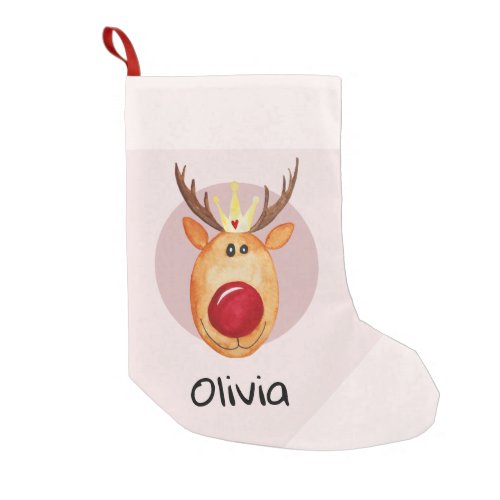 Girls Cute First Christmas Rudolph Reindeer  Name Small Christmas Stocking