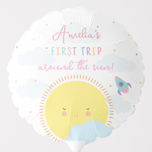 Girls Cute First Trip Around The Sun 1st Birthday Balloon
