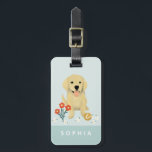 Girls Cute Floral Dog Kids Travel Luggage Tag<br><div class="desc">This cute kids luggage tag features flowers and an adorable golden retriever puppy. This lovely blue floral design also features a place for you to add your girl's name and contact details. The perfect whimsical gift for kids or any dog lover!</div>