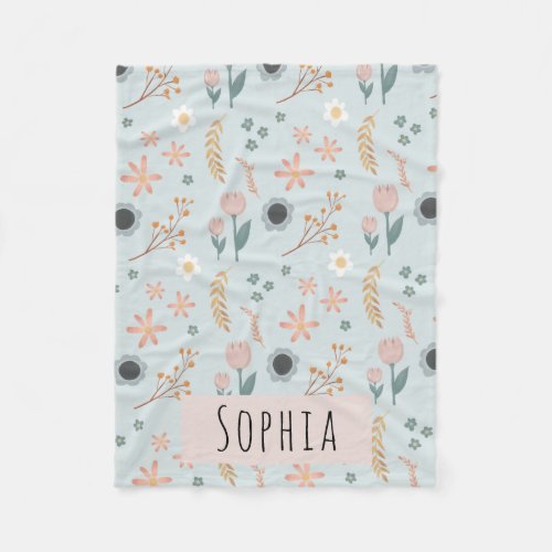 Girls Cute Floral Print Botanical Garden Kids Fleece Blanket