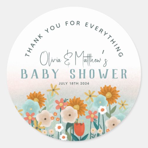Girls Cute Floral Thank You Baby Shower Favor Classic Round Sticker