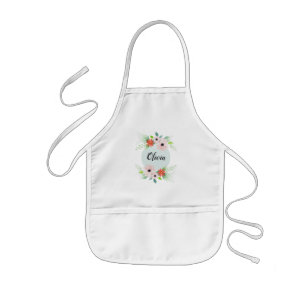 Girls Cute Floral Watercolor Flowers and Name Kids' Apron