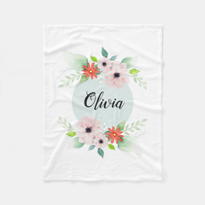 Wallpaper Girls Cute Floral Watercolor Flowers And Name Kids Fleece Blanket HD
