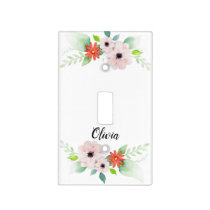 Girls Cute Floral Watercolor Flowers and Name Kids Light Switch Cover